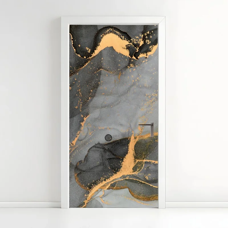 Door sticker smoky gray marble with gold veins