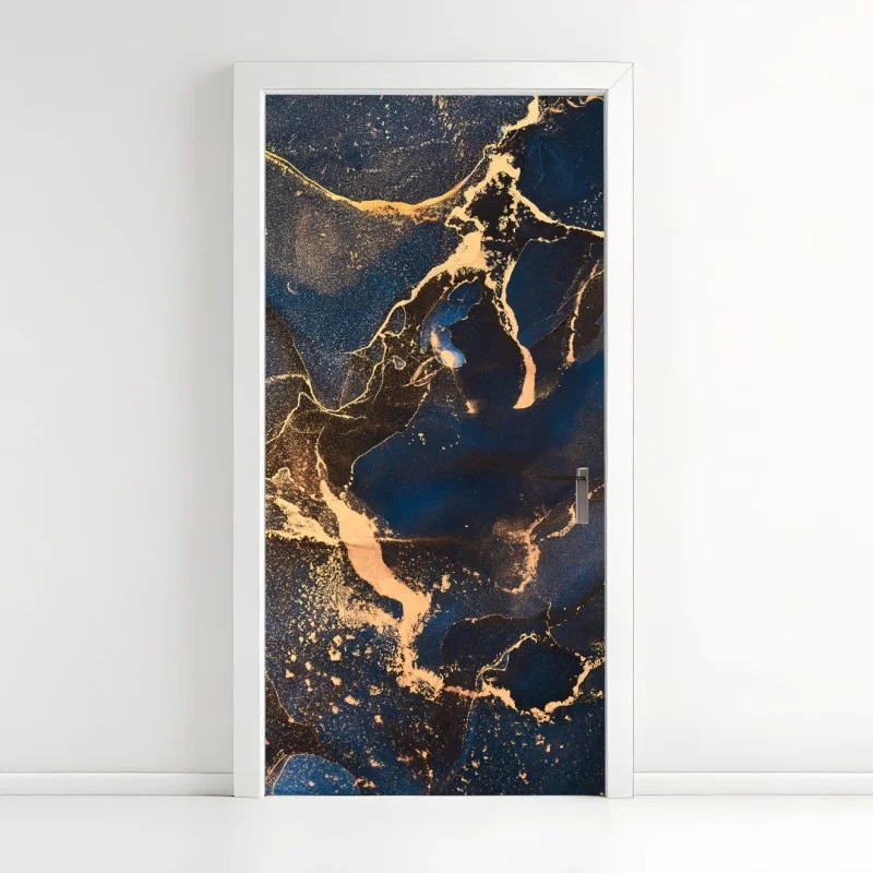 Door sticker midnight marble with golden veins