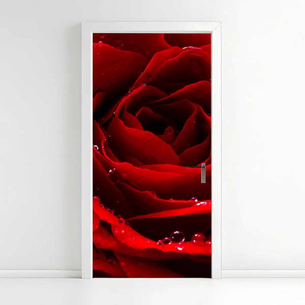Door sticker vibrant red rose close-up • Wallissimo® Door sticker vibrant red rose close-up • Wallissimo®
