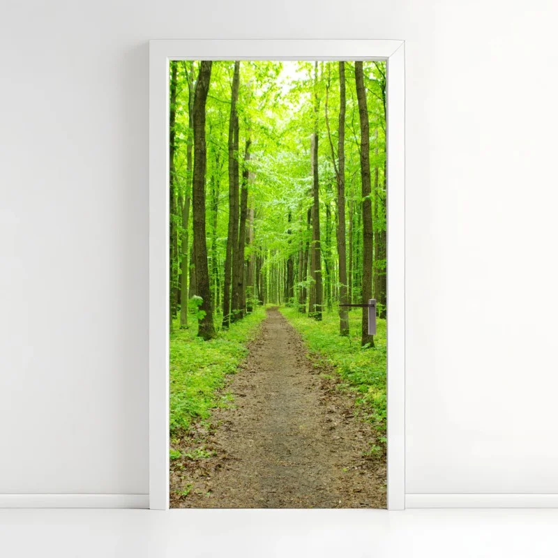 Door sticker serene green forest path