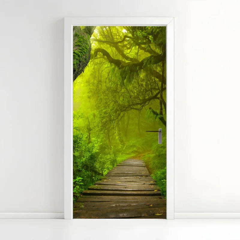 Door sticker mystical green forest path