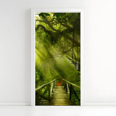 Door sticker sunlit forest pathway • Wallissimo®
