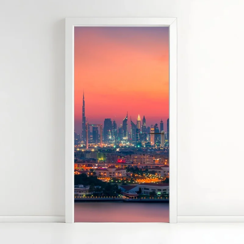 Door sticker Dubai skyline at sunset