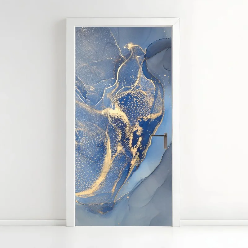 Door sticker ocean blue marble with gold veins