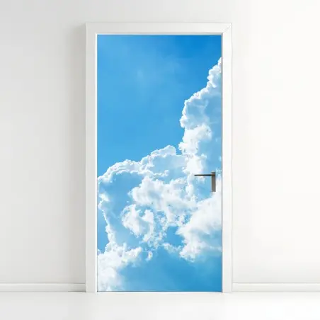 Door sticker soft blue sky with fluffy clouds • Wallissimo®
