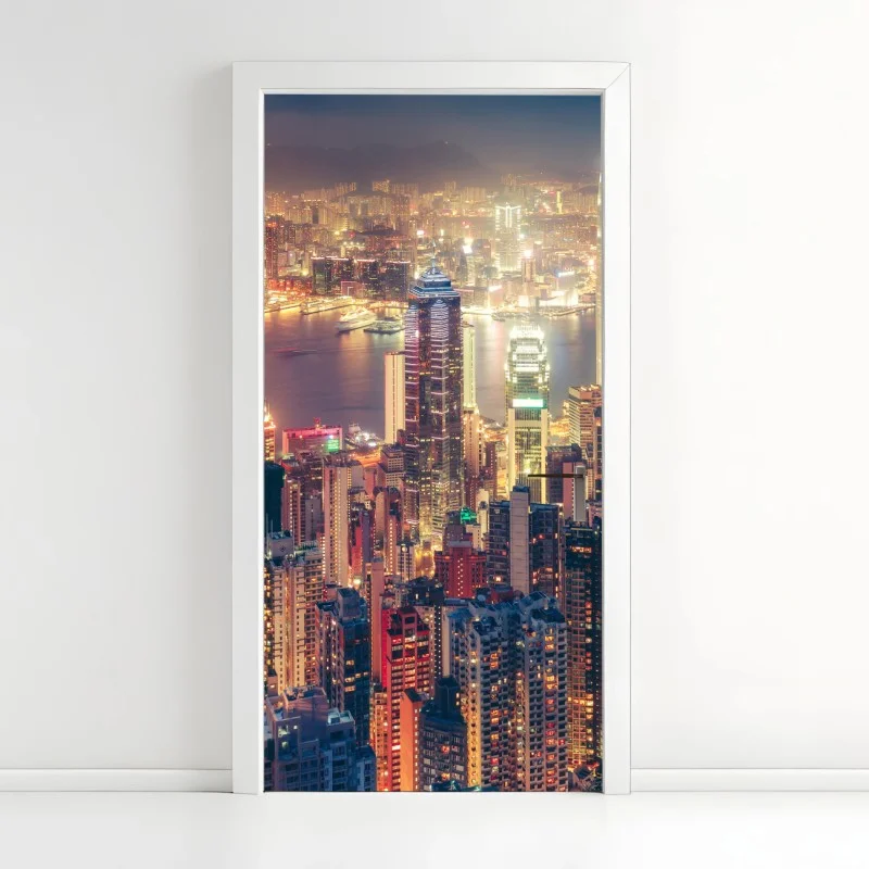 Door sticker Hong Kong skyline at night from Victoria Peak
