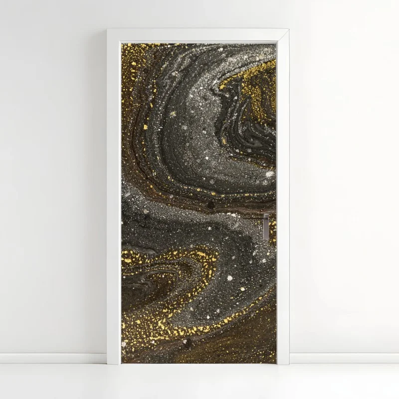 Door sticker gold and black marble swirl abstract