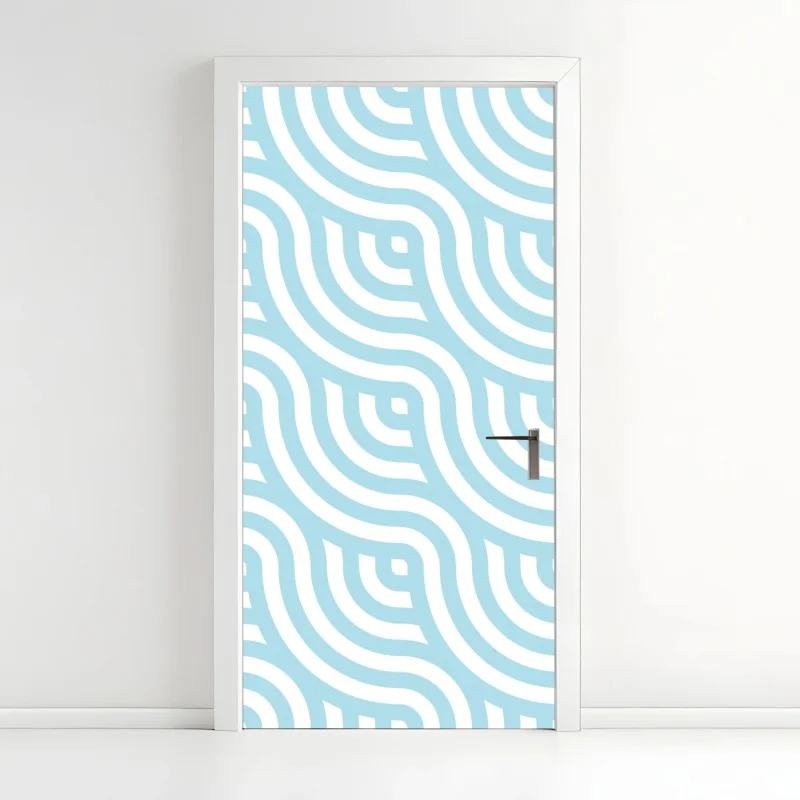 Door sticker soft turquoise geometric wave pattern