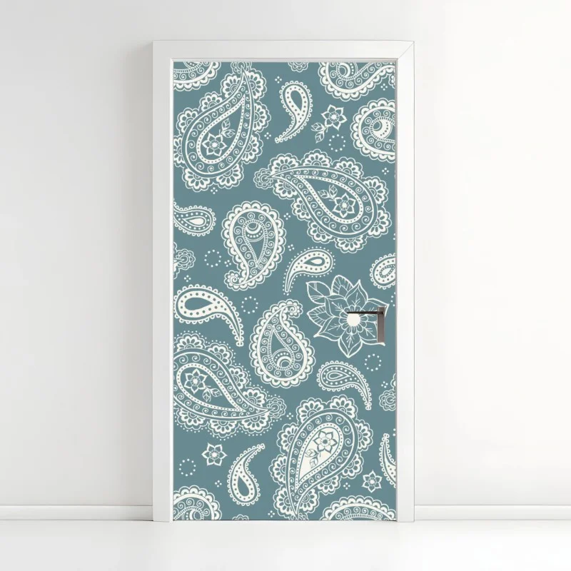 Door sticker teal paisley ornamental pattern