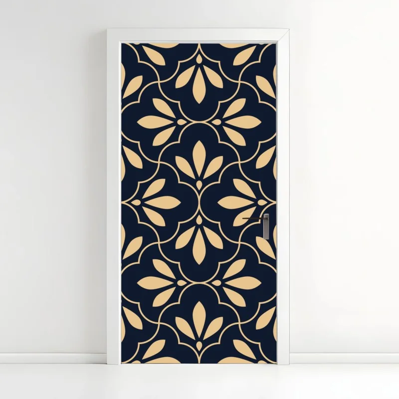 Door sticker navy and beige ornamental pattern
