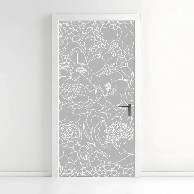 Door sticker subtle gray floral line art