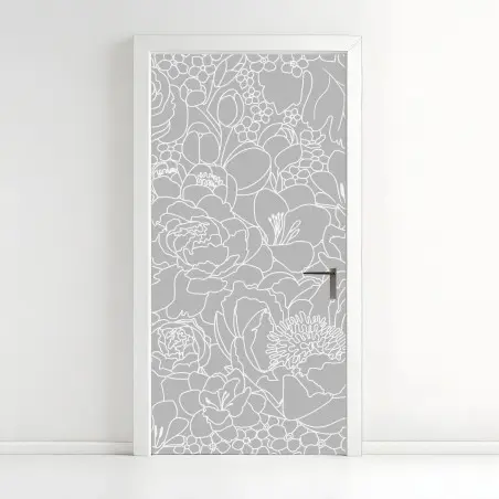 Door sticker subtle gray floral line art • Wallissimo®