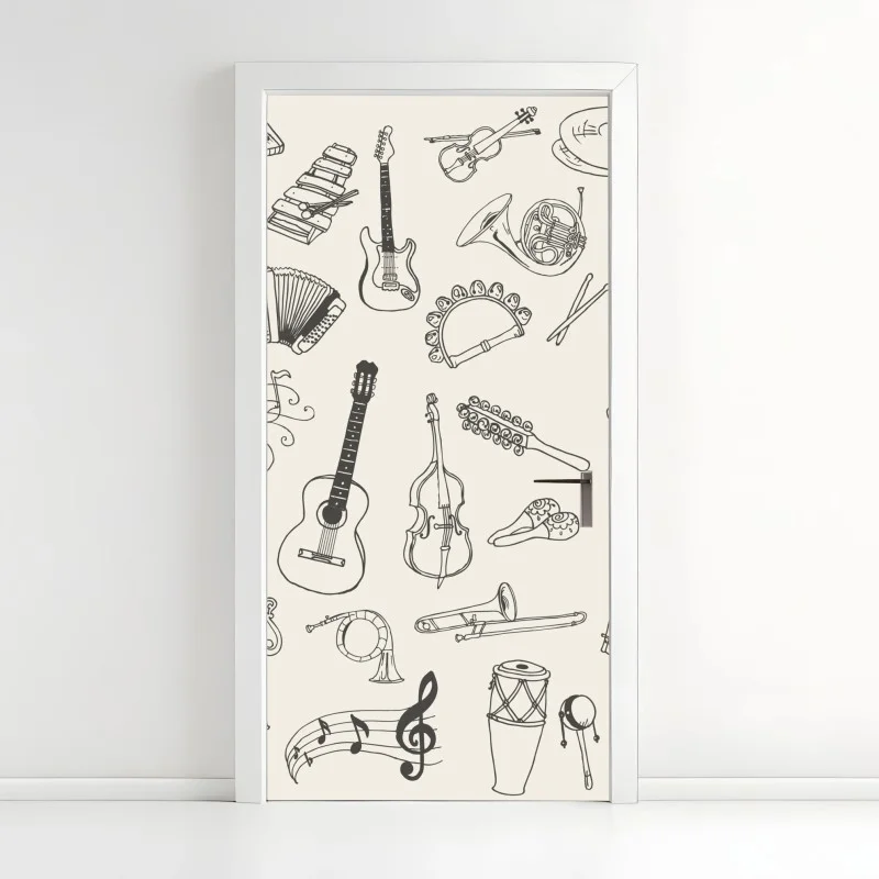Door sticker hand-drawn musical instruments collage