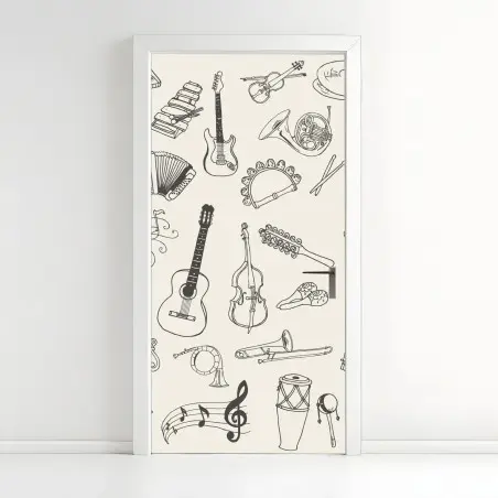 Door sticker hand-drawn musical instruments collage • Wallissimo®