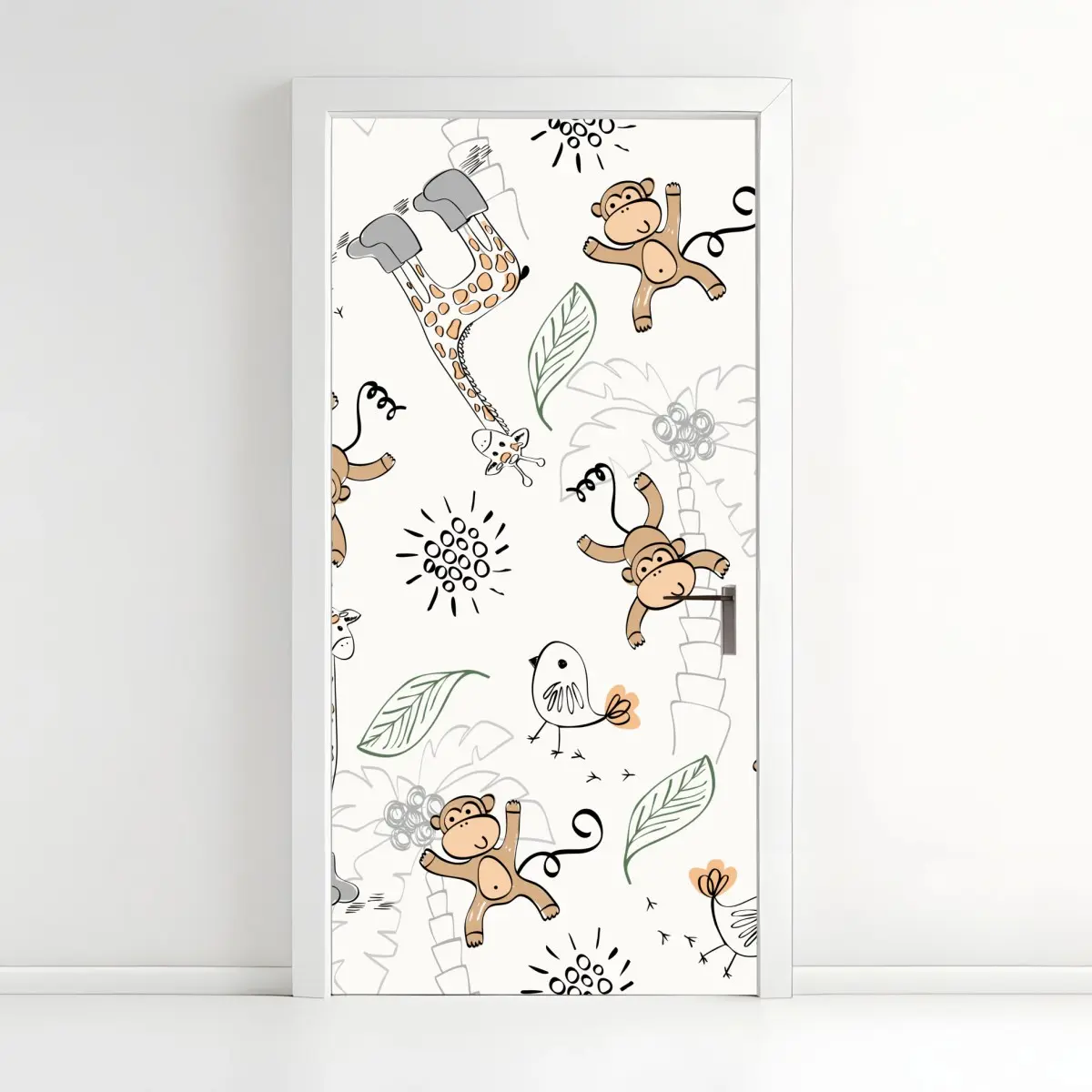 Door sticker cute jungle animals nursery pattern • Wallissimo® Door sticker cute jungle animals nursery pattern • Wallissimo®