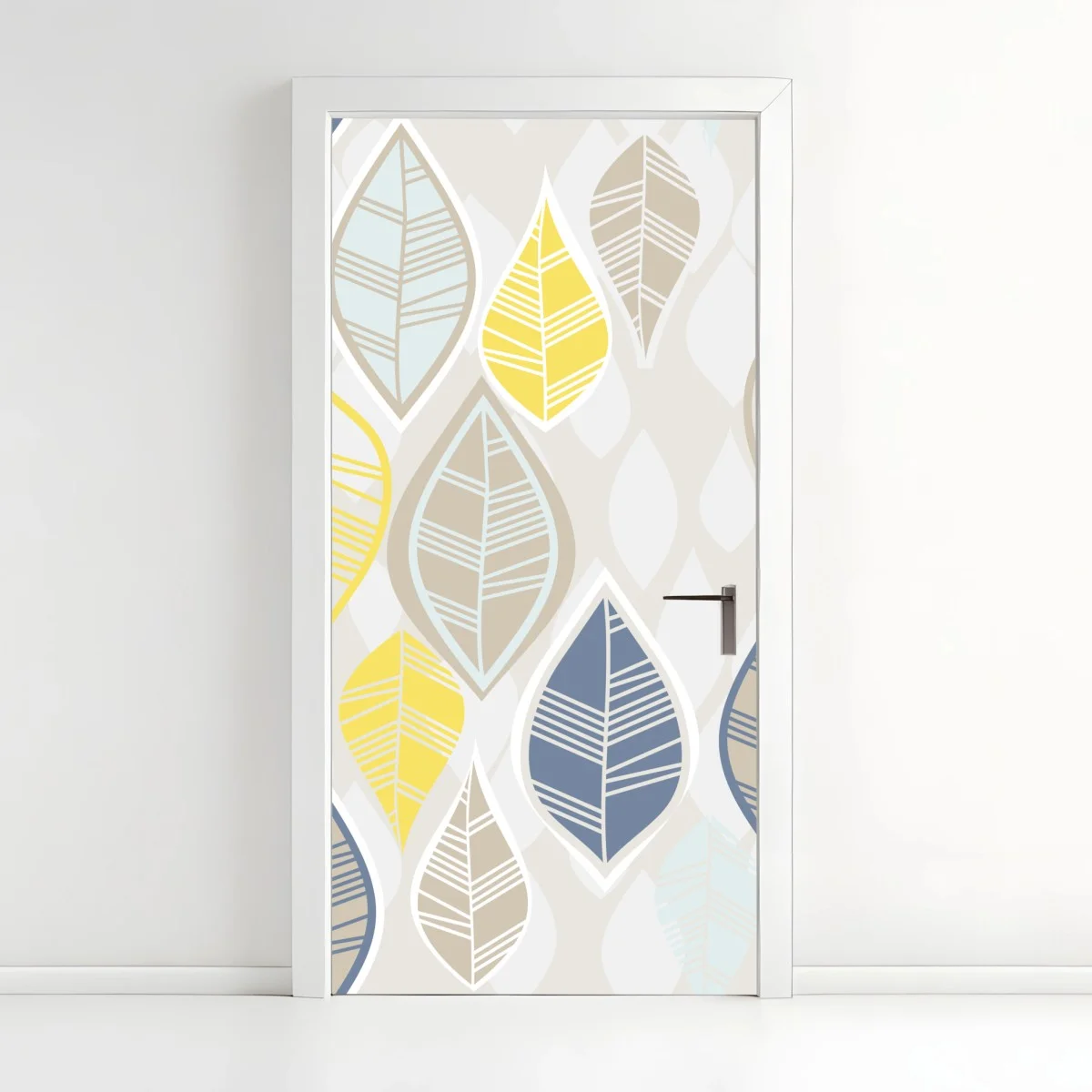 Door sticker scandinavian leaf pattern in soft neutrals • Wallissimo® Door sticker scandinavian leaf pattern in soft neutrals • Wallissimo®
