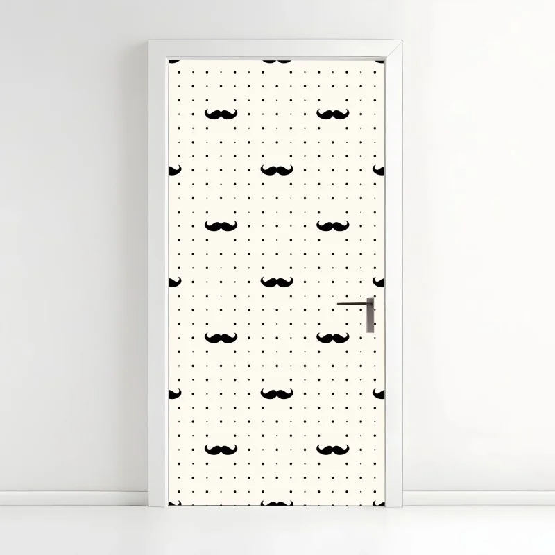 Door sticker black mustache repeat pattern