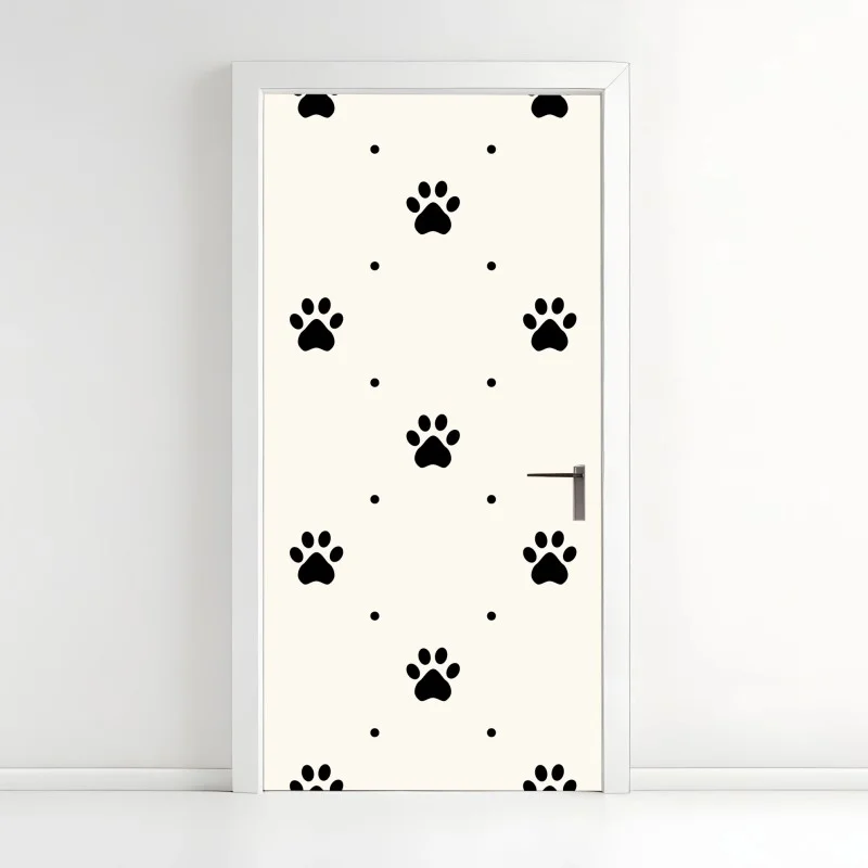 Door sticker playful paw print pattern