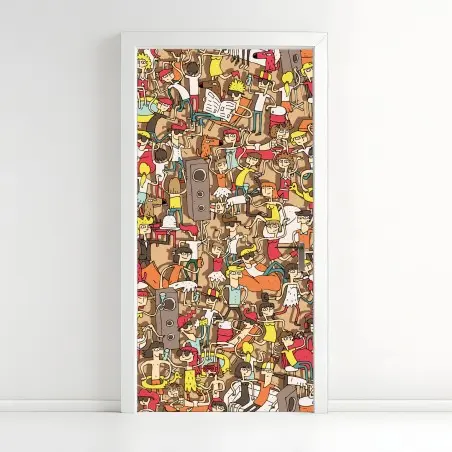 Door sticker playful crowd party pattern • Wallissimo®