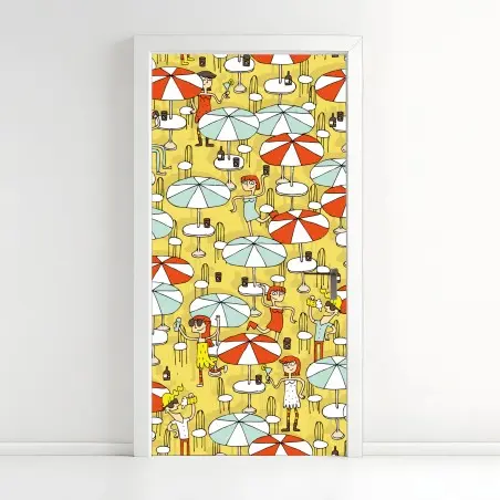 Door sticker sunny beach umbrellas pattern • Wallissimo®
