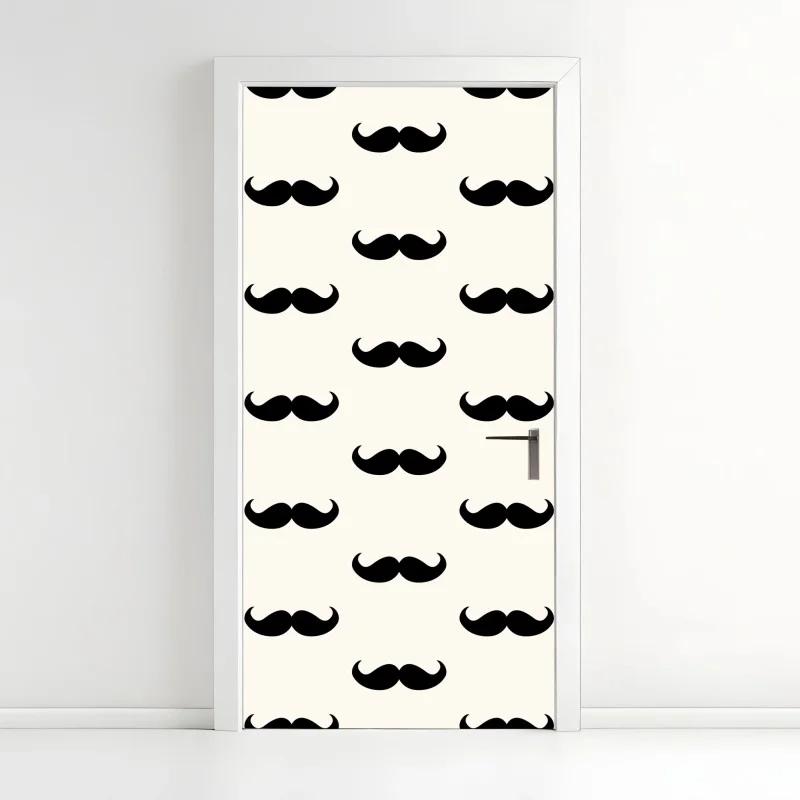 Door sticker black mustache pattern on beige background