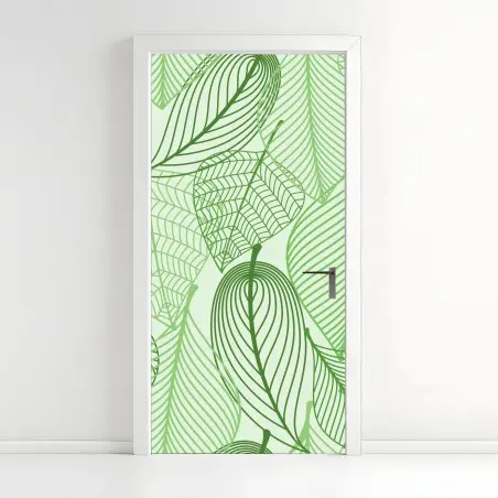 Door sticker green botanical leaf pattern • Wallissimo®
