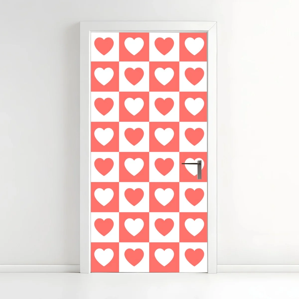 Door sticker pink heart checkerboard pattern ⁕ Wallissimo® Door sticker pink heart checkerboard pattern ⁕ Wallissimo®