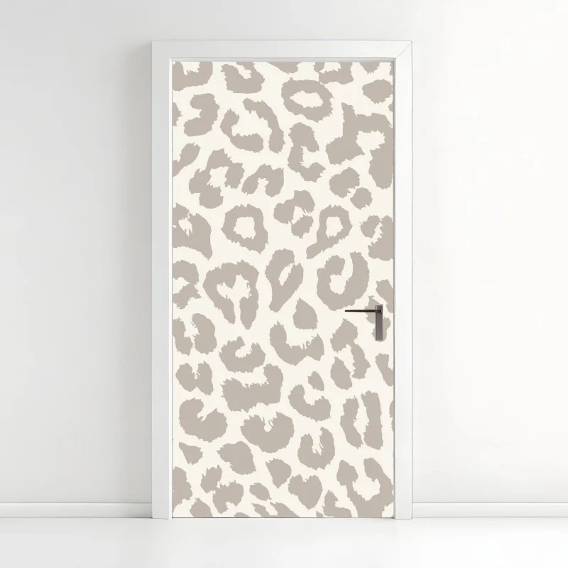 Door sticker neutral beige leopard print pattern