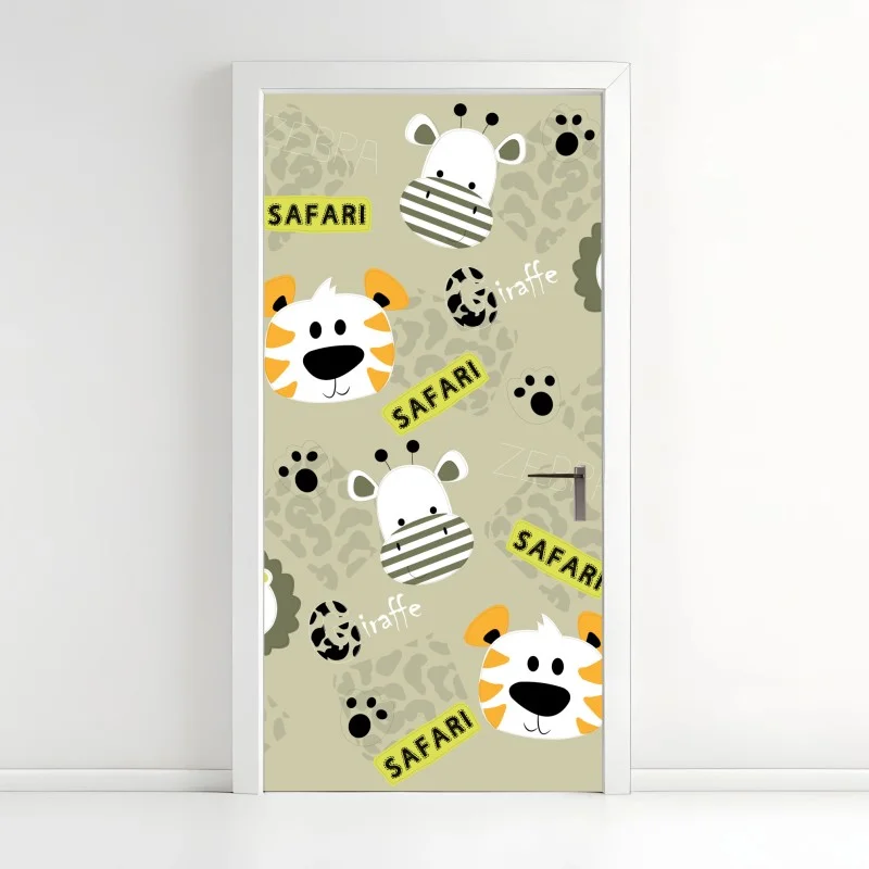 Door sticker cute safari animals nursery pattern