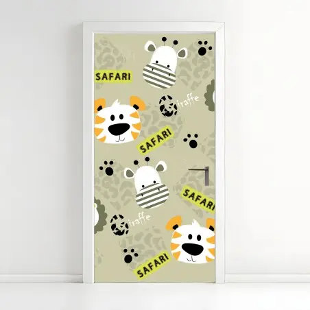 Door sticker cute safari animals nursery pattern • Wallissimo®