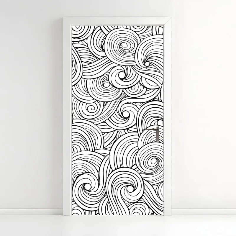 Door sticker black and white swirl pattern