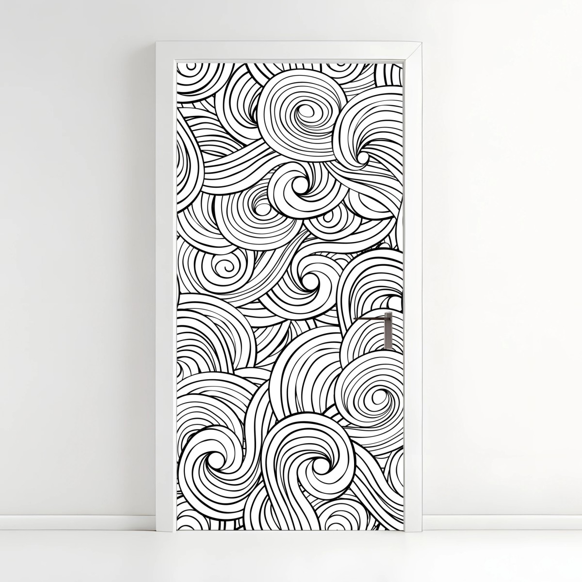 Door sticker black and white swirl pattern • Wallissimo® Door sticker black and white swirl pattern • Wallissimo®