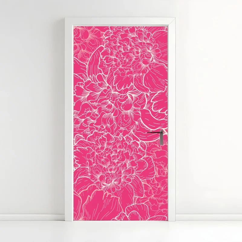 Door sticker vibrant pink peony floral pattern