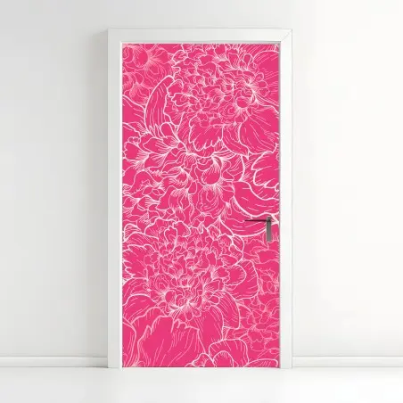 Door sticker vibrant pink peony floral pattern • Wallissimo®