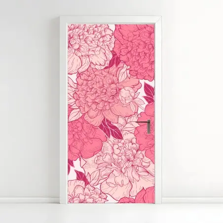 Door sticker pink peony floral pattern • Wallissimo®