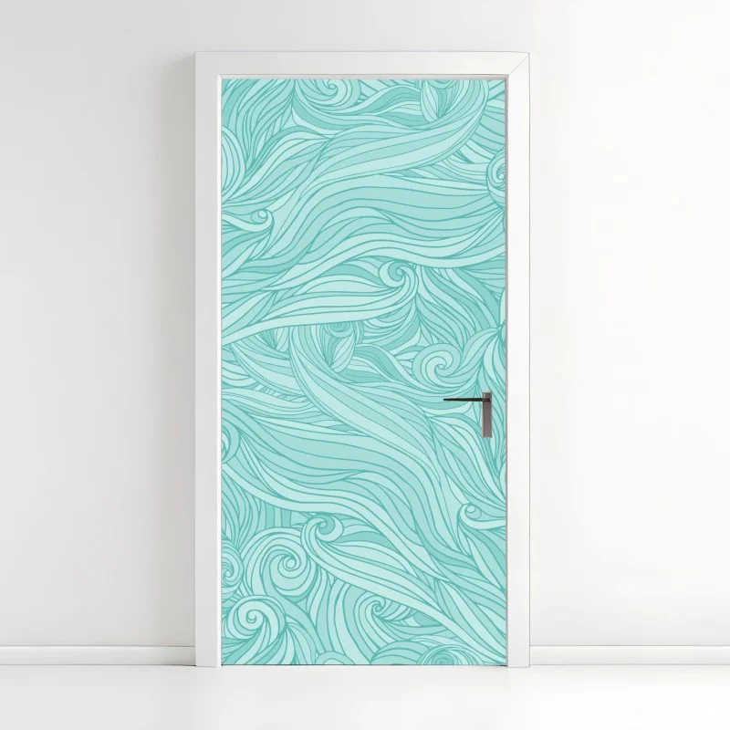 Door sticker turquoise wave pattern wall art