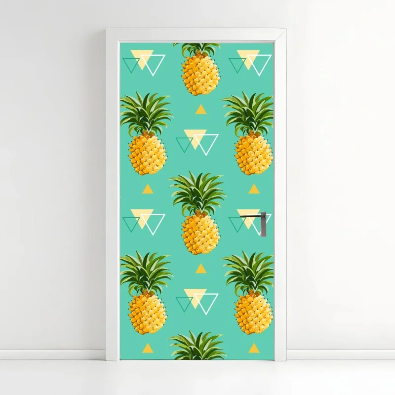 Door sticker tropical pineapple pattern on turquoise background