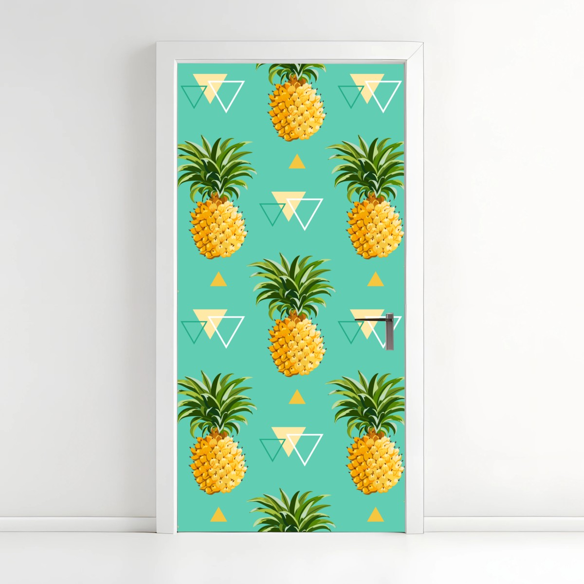 Door sticker tropical pineapple pattern on turquoise background • Wallissimo® Door sticker tropical pineapple pattern on turquoise background • Wallissimo®