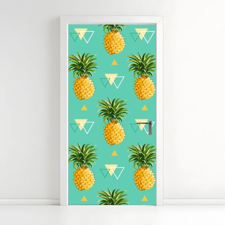 Door sticker tropical pineapple pattern on turquoise background • Wallissimo®
