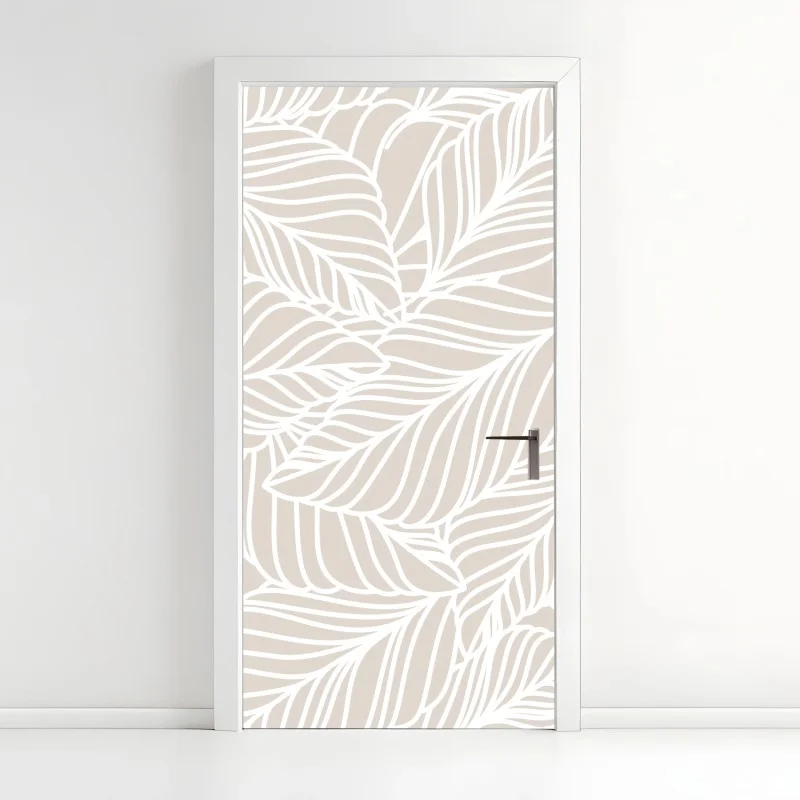Door sticker neutral botanical leaf pattern