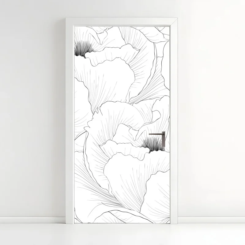 Door sticker delicate botanical line art floral pattern