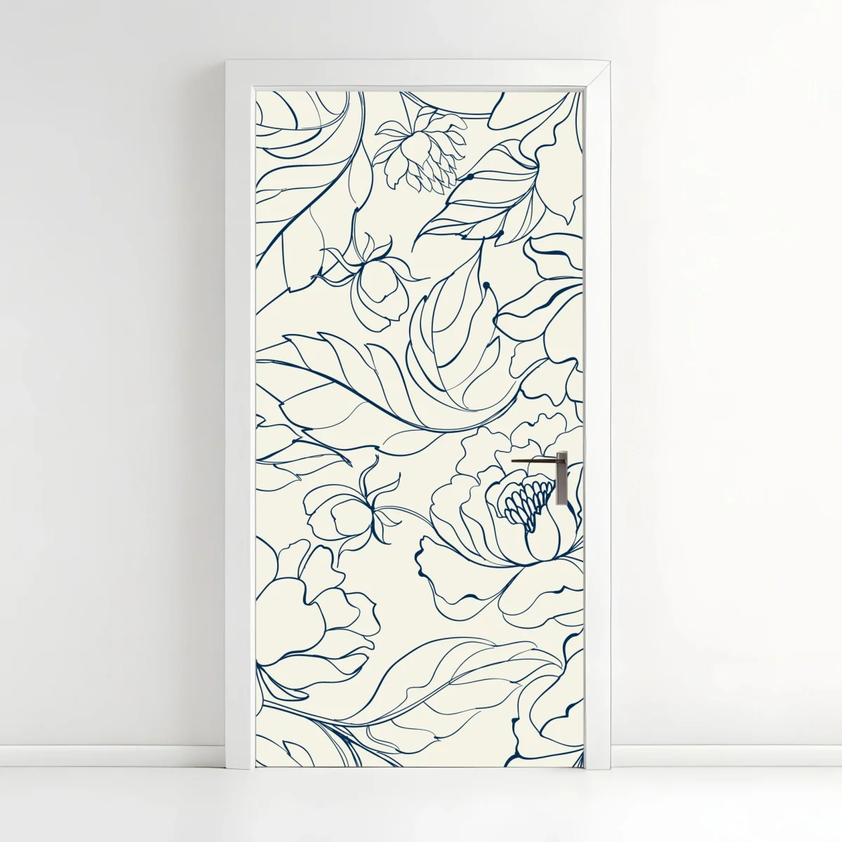 Door sticker hand-drawn navy floral pattern on cream • Wallissimo® Door sticker hand-drawn navy floral pattern on cream • Wallissimo®