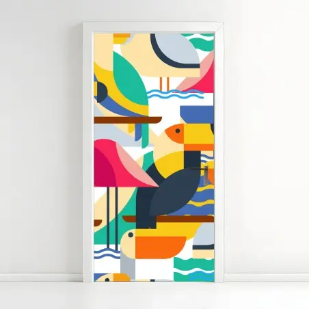 Door sticker tropical geometric birds pattern • Wallissimo®