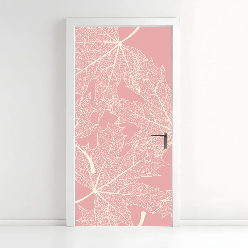 Door sticker delicate pink leaf pattern