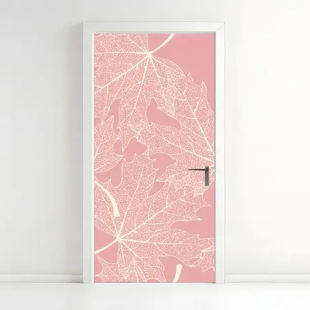 Door sticker delicate pink leaf pattern • Wallissimo®