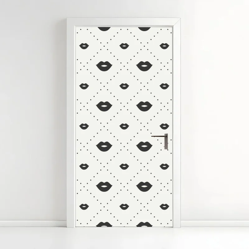 Door sticker minimalist monochrome lips pattern