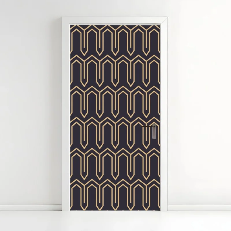 Door sticker art deco geometric pattern in gold and black