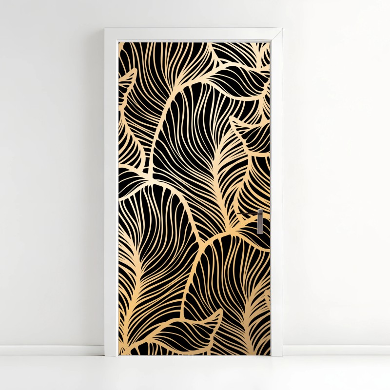 Door sticker golden leaf pattern on black