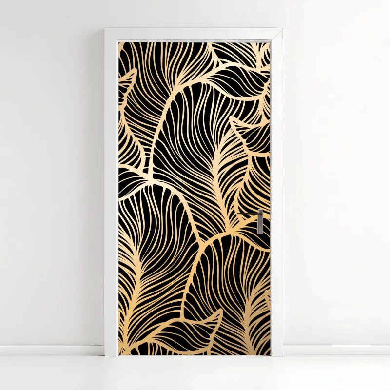 Door sticker golden leaf pattern on black