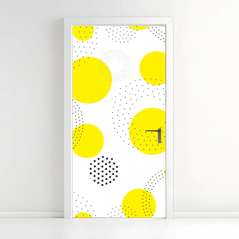 Door sticker bright yellow polka dot pattern wall art
